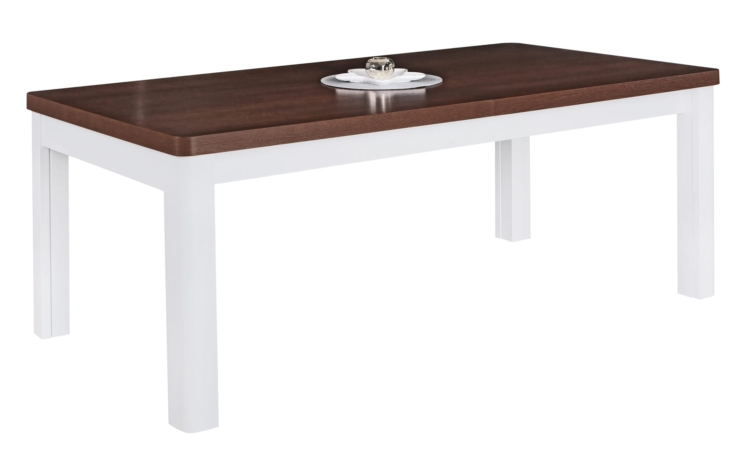 owalny rozkładany stół klasyczny S18, nogi czarne, blat dębowy, zaokrąglone nogi białe, zaokrąglone narożniki blatu, ujęcie z przodu