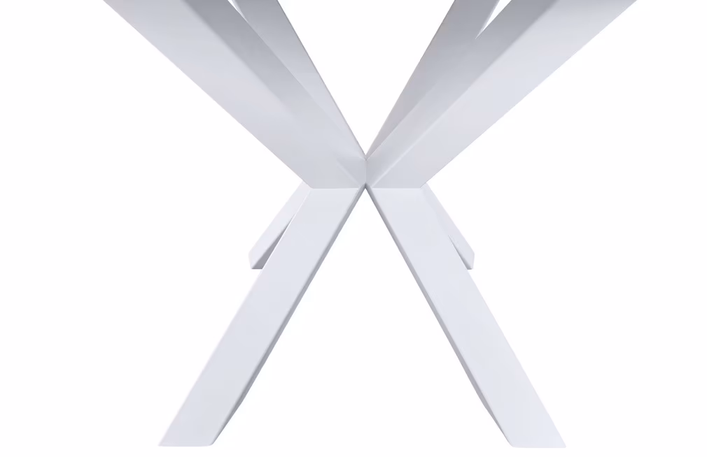 okrągły stół do salonu - nowoczesny, blat szary beton, nogi białe - zbliżenie na nogi