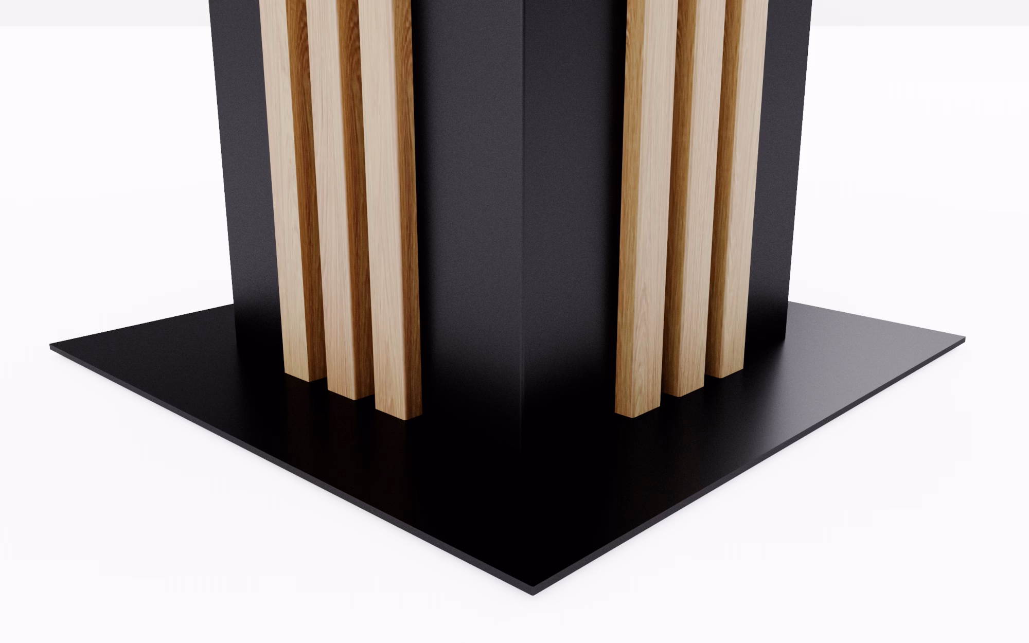 stół kwadratowy z lamelami, blat hikora naturalna, nogi w kolorze czarnym, ujęcie na lamele