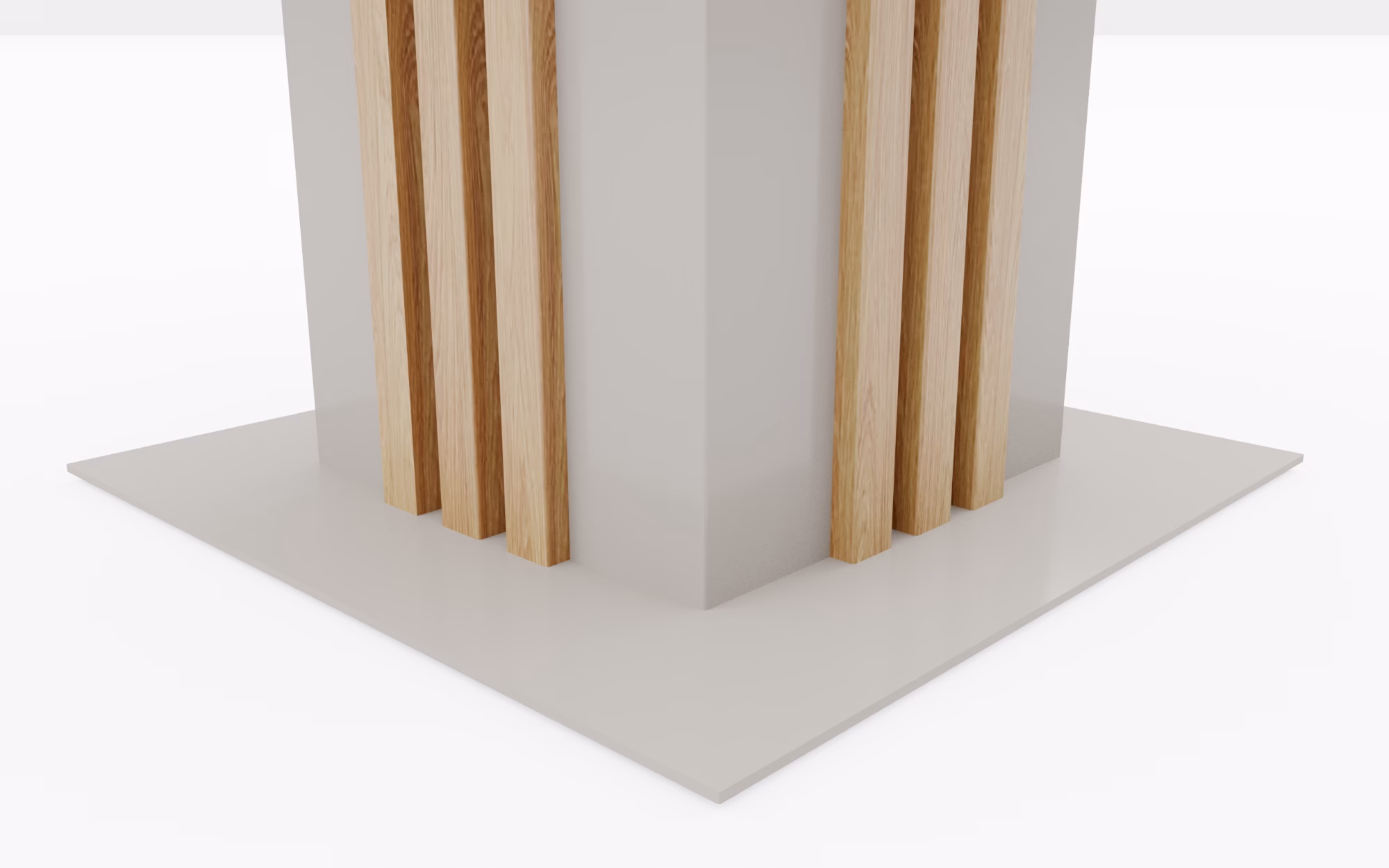 stół kwadratowy z lamelami, blat hikora naturalna, nogi w kolorze kaszmir, ujęcie na lamele