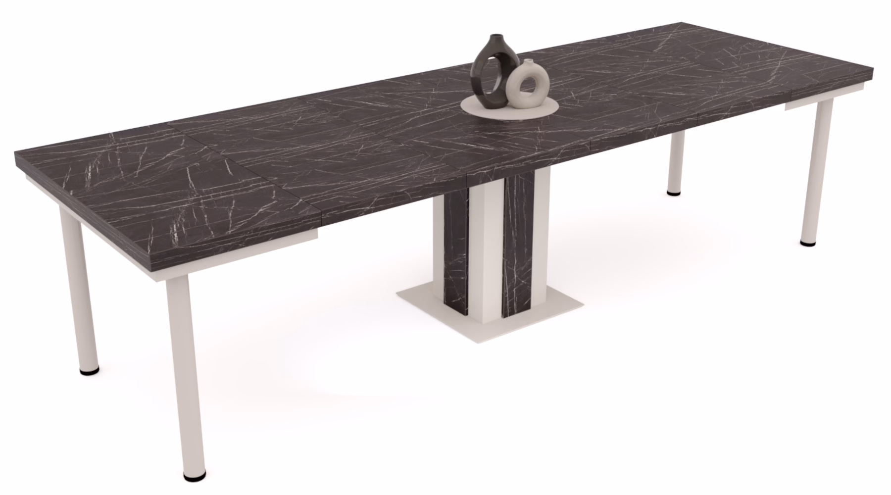 stół kwadratowy rozkładany fenix 4, blat black pietra grigia f206, nogi kaszmir, system rozkładania