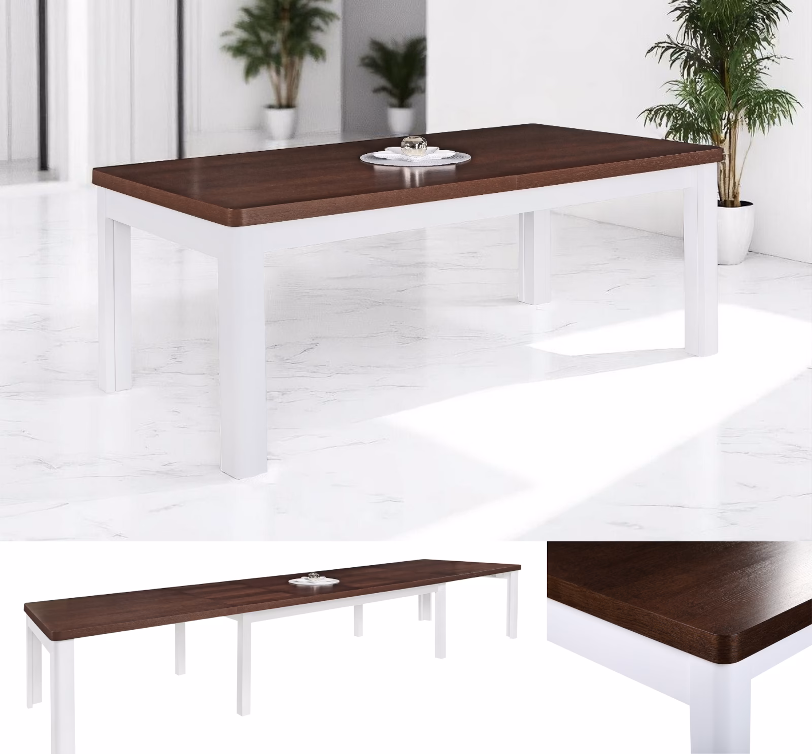 owalny rozkładany stół klasyczny S18, nogi białe, blat dębowy, zaokrąglone nogi, zaokrąglone narożniki blatu, zdjęcie główne