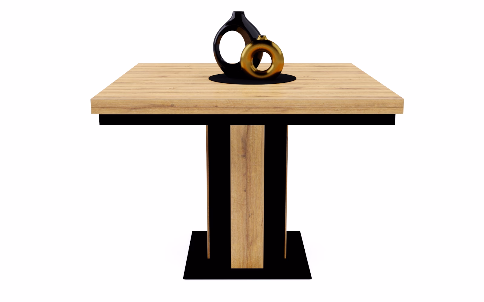 stół z szerokimi lamelami Fenix, rozkładany, kwadratowy, ujęcie z przodu