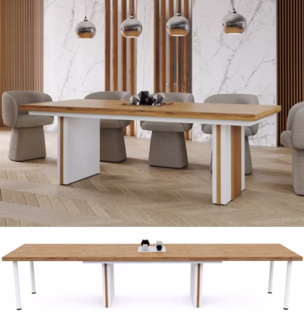 stol-lamele-prostokatny-dab-sherman-koniakowy-nogi biale-zdjecie-glowne-aranzacja-wnetrza