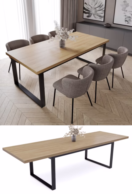 stół loft z metalowymi nogami typu U w kolorze czarnym, blat Dąb Hikora naturalny Egger, zdjęcie główne w aranżacji wnętrza