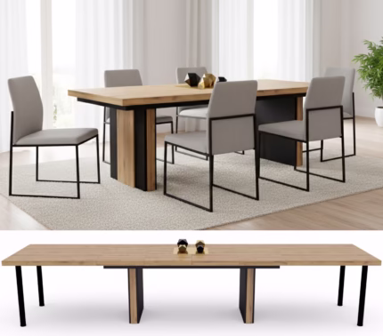 stół rozkładany fenix 6, blat dąb sherman koniakowy, nogi czarne, zdjęcie główne w aranżacji wnętrza